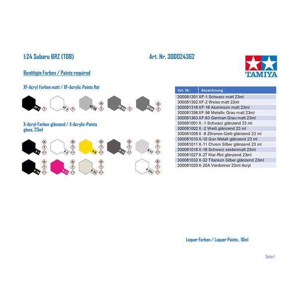 Tamiya 24362 1/24 Sports Car Series No. 362 SUBARU BRZ