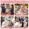 4 Compartments Drink Carrier Bag with Strap,Strawberry,Beige
