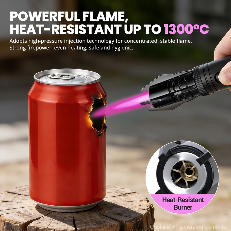 Windproof Torch Lighter, Long Camping Lighter Refillable Butane Gas -
