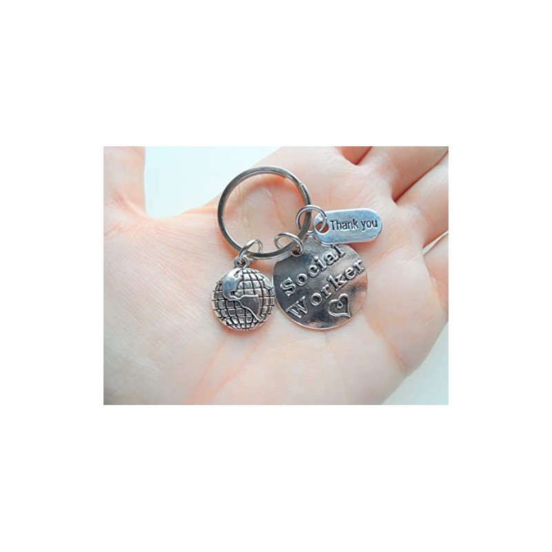 Social Worker Gift Keychain with World Globe and Thank You