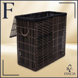 Finch Double Laundry Hamper with Lid & Handles, Foldable, 2 Divided Section (XXL) Clothes Hamper, Removable Washable Liner Bags, Steel Frame & Woven Poly Rattan, Sturdy Laundry Basket, Dark Brown