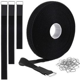 KTHZI 2cmx5m Ties Straps Reusable Adjustable with Hook and Loop 25 Buckles Metal,Cut to Length Fastening Cable Management Nylon Securing Cinch for Home Pack Wraps Organization,Black