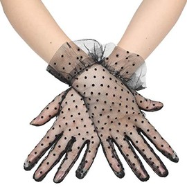 BABEYOND Women's Lace Gloves Satin Bridal Wedding Lace Gloves Opera Festival Party Gloves 1920s Gloves Ladies Costume Accessories, Black-22 cm