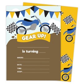Motorcycle Style 2 Happy Birthday Invitations Invite Cards (25 Count) With Envelopes and Seal Stickers Vinyl Girls Boys Kids Party (25ct)