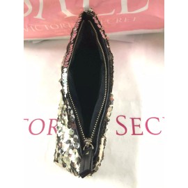 Victoria's Secret Bling Flip Sequin Cosmetic Makeup Clutch Bag Gold Silver