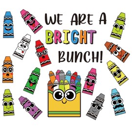 JarThenaAMCS Back to School Crayon Bulletin Board Set Colorful Crayon Shape Paper Cutouts with Glue Points We are a Bright Bunch Cut-Outs for School Classroom Party Door Wall Decor, 47Pcs