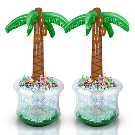 Inflatable Palm Tree Cooler 60" - 2 Pack Blow Up Palm Tree Party Cooler, Luau Hawaiian Tropical Beach Theme, Summer Swimming Pool Party Decorations - Outdoor Party Supplies - Kids Adults