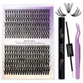 WENDY LASHES- Kit de extensión de pestañas DIY: el kit de extensiones de pestañas tiene 240 piezas de pestañas postizas negras mate, pegamento y sellador de pestañas y un APLICADOR DE PESTAÑAS. Nuestr