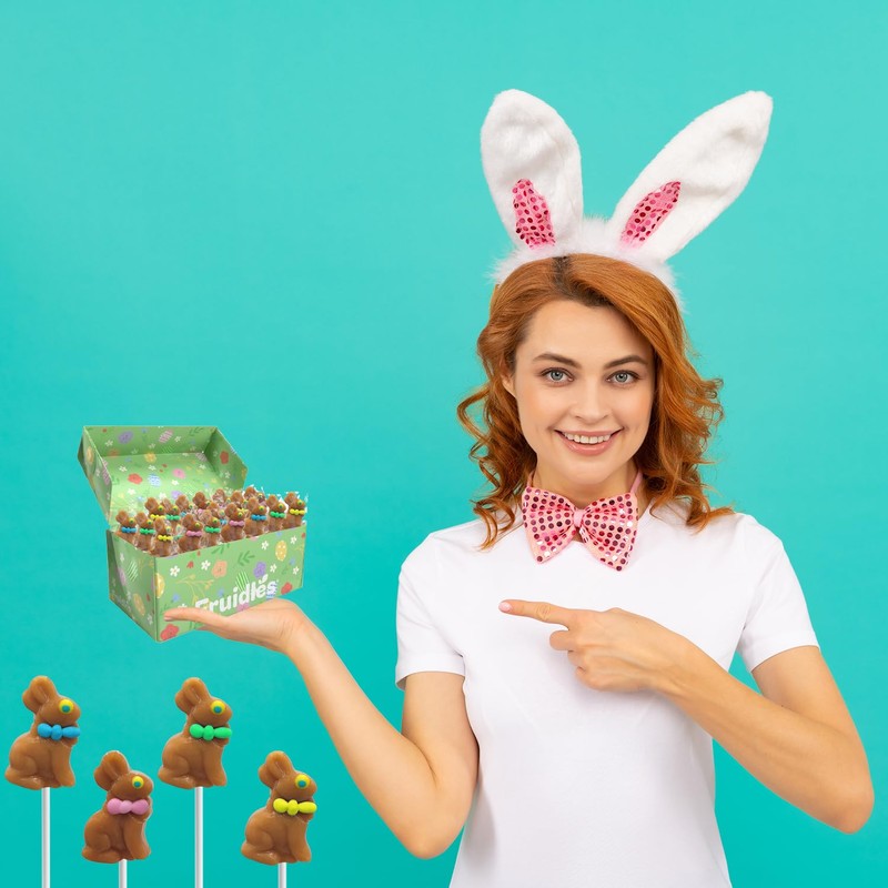 Fruidles Chocolate Flavored Easter Bunny Lollipops Suckers, Colorful Easter Eggs,