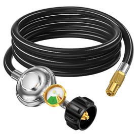 6ft Propane Hose with Regulator, Propane Tank Adapter Hose with Gauge, Gas Grill Regulator and Hose Fit for Blackstone 17”/22” Tabletop Griddle, Pit BOSS 2 Burner Griddles,Blue Rhino Razor Griddles
