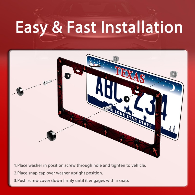 Personalise Bat Spider Web License Plate Frame Red Black License