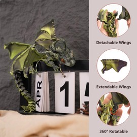 3D Printed Dragon with Foldable Wings - 12 inch Dragon Toy Poseable Articulated Body Joints and Realistic Eyes, for Kids, Fantasy Decor, Safe Eco-Friendly PLA (No Egg)