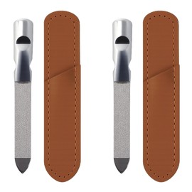 2PCS Stainless Steel Double-Sided Nail File for Women and Men,Heavy Duty Reusable Manicure & Pedicure Tool for Natural Nails, Non-Slip Handle with Leather Case,Ideal for Home, Salon & Travel