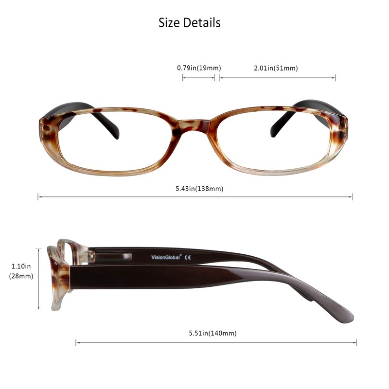 VisionGlobal 1 Pair Reading Glasses with Spring Hinge, Blue Light