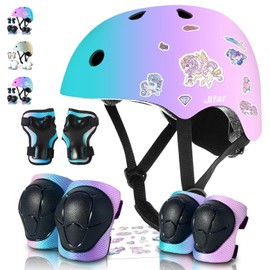 Sticker Adjustable Color Gradient Bike Kids Toddler Helmet and pads for Kids 3-5-8-14+Boys Girls Child Skateboard Helmet with Knee Pad Elbow Pads Guards,Riding Scooter Roller Inline skatings Longboard