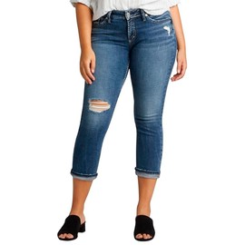 Silver Jeans Co. Women's Elyse Mid Rise Comfort Fit Capri Jeans, Power Stretch Medium, 27