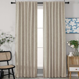 INLINAS 52 x 84 Inch Linen Bamboo Knots Texture Blackout Curtains - 100% Light Blocking, Noise Beigeucing Triple Layer Fabric Back Tab and Rod Pocket for Bedroom, Set of 2, Beige