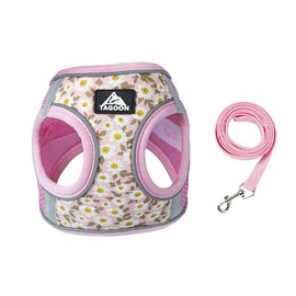 BT Bear Dog Harness and Lead Set,Daisy Flower Adjustable Soft No Pull Dog Vest Harness, Breathable Pet Harness for Cats Puppy Small Dogs(Pink,M)