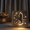 Wooden 3D LED Light Hollow Seahorse Pattern USB Power Supply