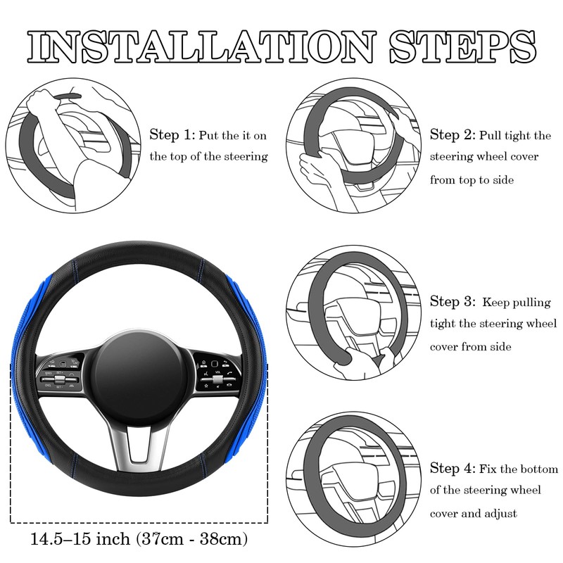 Blue Film Splicing Leather Steering Wheel Cover, Microfiber Leather, Anti-Slip,