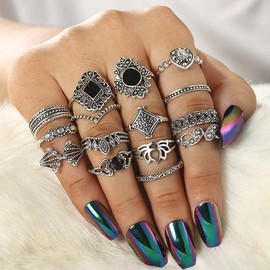 Knuckle Rings Set for Women Teen Girls Vintage Stackable Rings Set Boho Joint Finger Rings Gold Silver Midi Rings Rhinestone Stacking Rings (B)