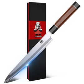 SHAN ZU 10 Inch Japanese Sushi Knife, 9 Layers 10Cr15MoV High Carbon Steel Sashimi Knife, Sharp Cutting Yanagiba Knives with Red Sandalwood Handle for Sushi Making, Slicing & Fish Knives