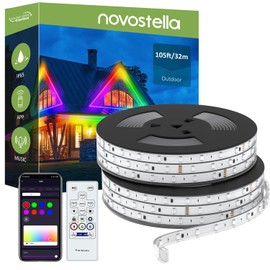 Novostella Smart Outdoor Rope Light, 105ft (52.5x2) Music Sync RGB LED Strip Lights, App Control and RF Remote Color Changing Dimmable Tape Exterior Lighting Kit, for Garden Decorative Party, 24V IP65