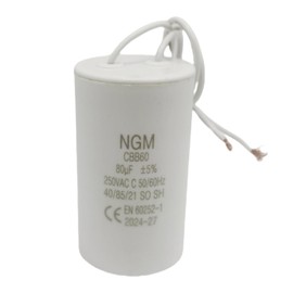 80UF MFD CBB60 Motor Run Capacitor 250VAC Volts Round Cylinder 2 Wires, Metallized Polypropylene Film Capacitor for Motor Run, Air Conditioners, Washing Machines and Water Pumps