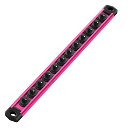 WORKPRO Magnetic Socket Organizer, 1/4-Inch Drive Aluminum Alloy Socket Rail, Heavy Duty Socket Holder, Socket Rack Kit 1/4-Inch x 12 Clips Rose red(Socket not Included)