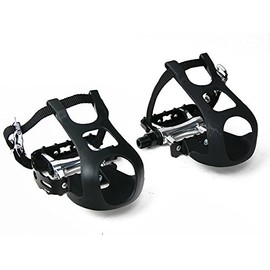 Bicycle Pedals with Pedal Hooks, Easy Running with Closed Ball Bearings, 9/16 Inch Thread, Pedal Cage for SingleSpeed Fixy MTB, Indoor Bikes/Home Trainer, Plastic Cage with Nylon Strap