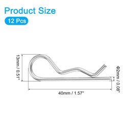 sourcing map 12Pcs 2mmx40mm 304 Stainless Steel R Shaped Spring Cotter Pins, R Clips Cotter Pin Spring Fastener for Household Appliances, Sports Equipment, Car Mechanics Repair (Silver)