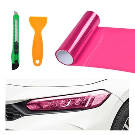 MUQIDA Headlight Vinyl Film Sticker Sheet Roll, 47.2"×11.8" Self-Adhesive Tint Vinyl Film for Car Tail Lights Fog Lights, Air-Release Headlight Tint Wrap Film with Squeegee & Cutter (Pink)