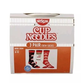 Bioworld 3 Pair Cup of Noodles Crew Socks in Gift Box, Men's Shoe Size 8-12, Ramen, B55MP