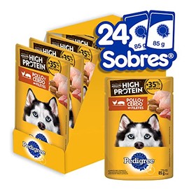 Pedigree - Sobres para Perro High Protein, Adultos Sabor Pollo y Cerdo, Omega 6, Zinc, 24 Sobres 85g c/u