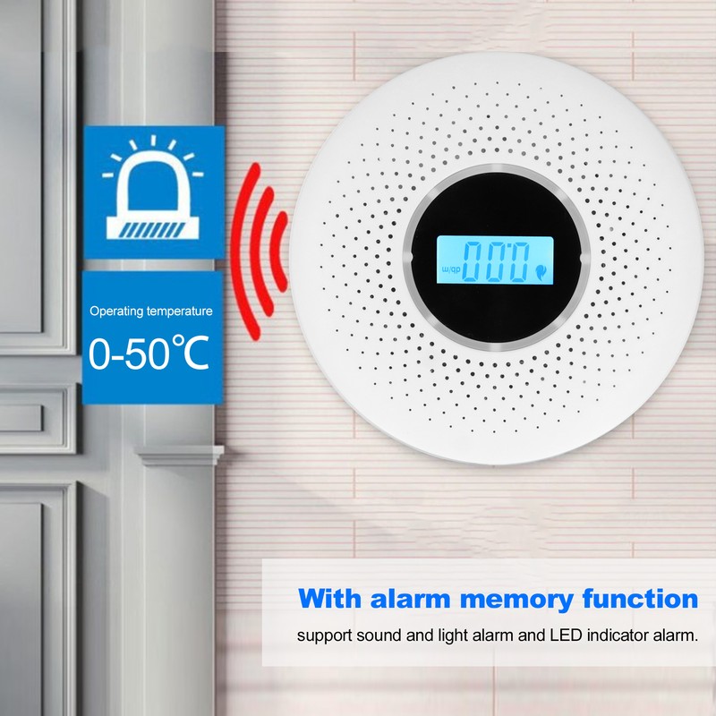 CO Smoke Combination Detector Photoelectric Sensor Sound Light Alarm LCD