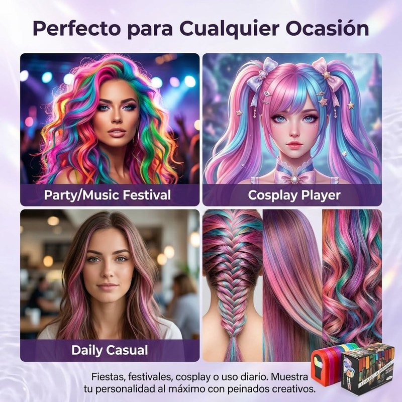 Tiza Temporal para el Cabello de Ocho Colores, Unisexo