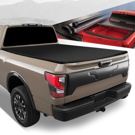 Auto Dynasty Soft Roll-up Truck Bed Tonneau Cover Compatible with 2004-2015 Nissan Titan 6Ft-7Inch Fleetside/Styleside Bed, Matte Black Soft Vinyl Top