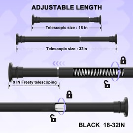 XIQIYY Small Tension Rod 18-32 Inches Black Shower Curtain Rod Heavy Duty Spring Short Tension Curtain Rod No Drilling Adjustable Shower Rod for Closet