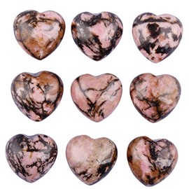 KYEYGWO Pack of 10 Mini Rhodonite Crystal Heart Worry Stone Gemstone Set, 1.5 cm Heart Shaped Pocket Stone Love Decorative Stones Lucky Stone for Jewellery Making, DIY Handmade Craft