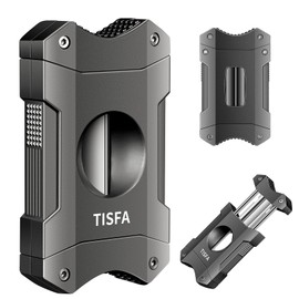 TISFA Cigar Cutter V-Cut, Stainless Steel Guillotine Sharp Cut Blade with Cigar Stand (Grey)