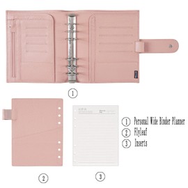 Moterm Personal-Wide Luxe Rings Planner - Genuine Leather Binder Organizer (30mm Ring, Pebble-Dusty Rose)