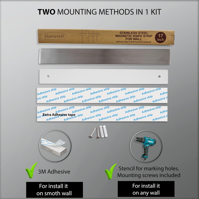 Hamletoff Magnetic Knife Strip for Wall no Drilling – 17