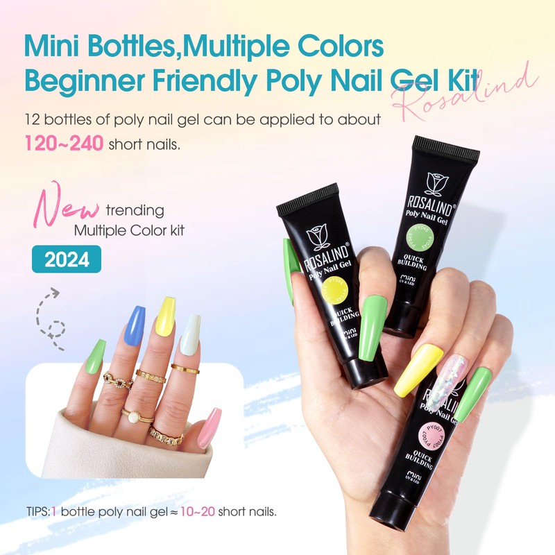 ROSALIND Poly Nail Gel Colors Kit -14 Colors +72 Nail