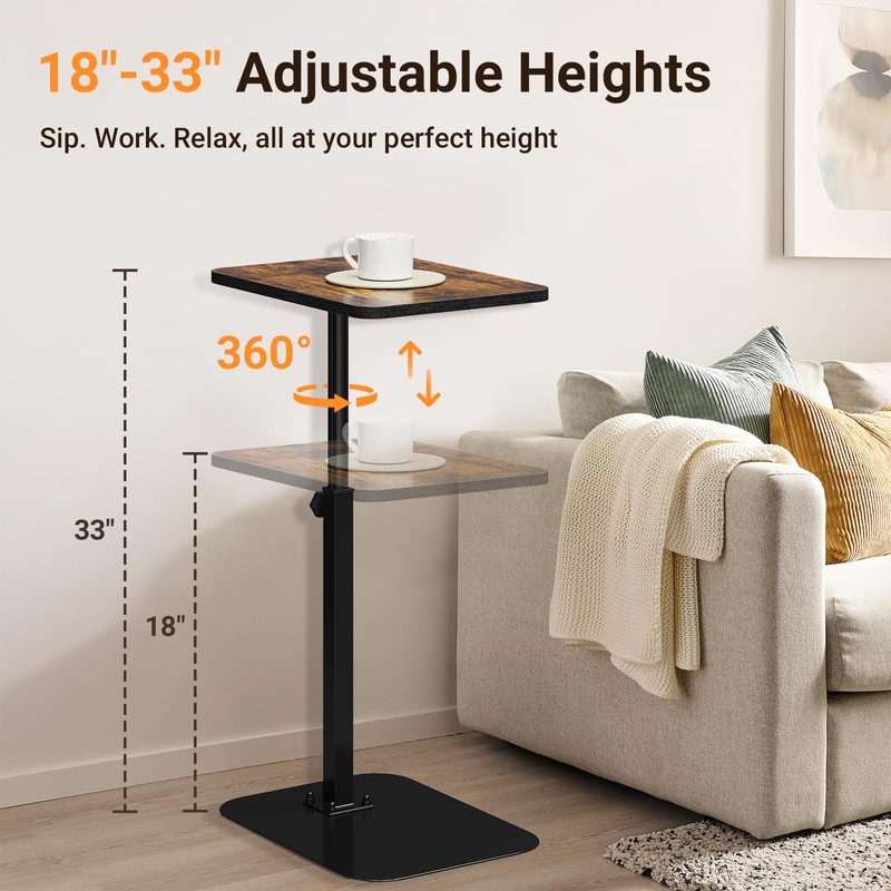 ELYKEN TV Tray Table, C-Shape Couch Desk, 360° Swivel Side