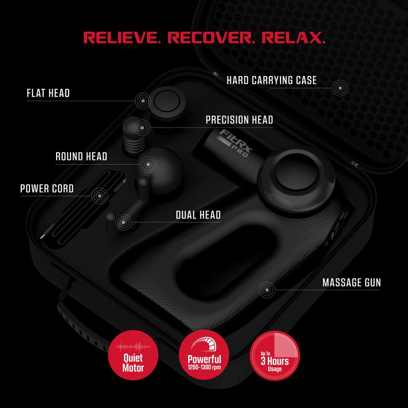 FitRx Handheld Therapeutic Percussion Massage Gun with 5 Speed Settings,