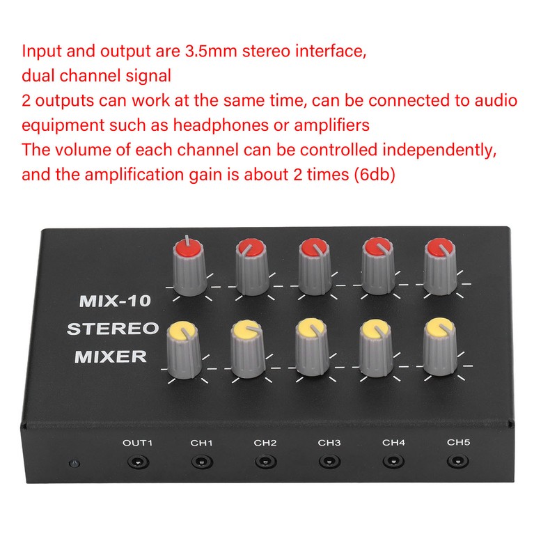 10 Channel Audio Mixer with 3.5mm Jack 10 Input 2