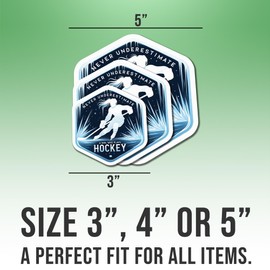 Hockey Stickers Never Underestimate A Girl Who Plays Hockey Colors Vinyl Stickers, Weather-Resistant Sticker for Water Bottles Laptop Window Car Size 3"