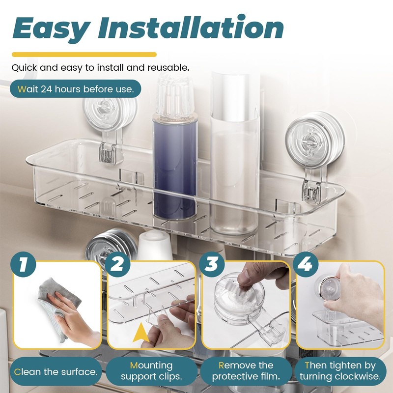 Sekonow Shower Caddy Suction Cup, Large Shower Organizer for Kitchen