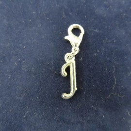 Pemby Studio Initial CURSIVE LETTER J Charm Zipper Pull Keychain Add On Clip Silver Tone Lg