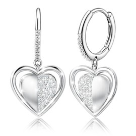 Sterling Silver Heart Dangle Hoop Earrings Cubic Zirconia Hypoallergenic Earrings for Sensitive Ears Fashion Heart Shaped Dangle Hoop Earrings for Women